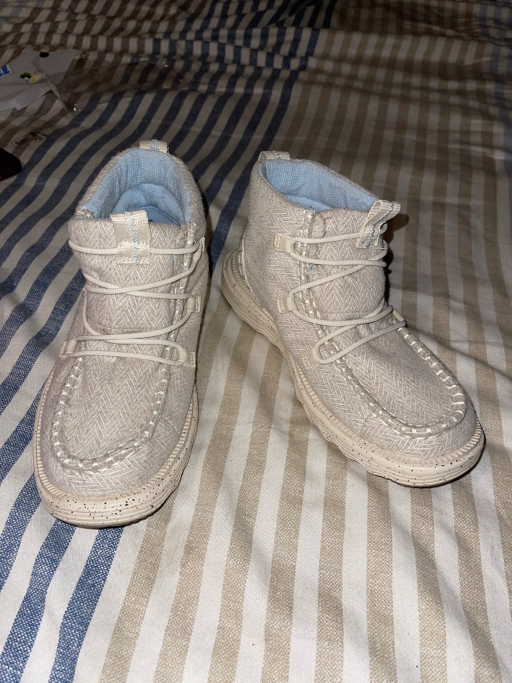 Hey Dude Beige/Tan Blue High-Top Casual shoes worn ONCE